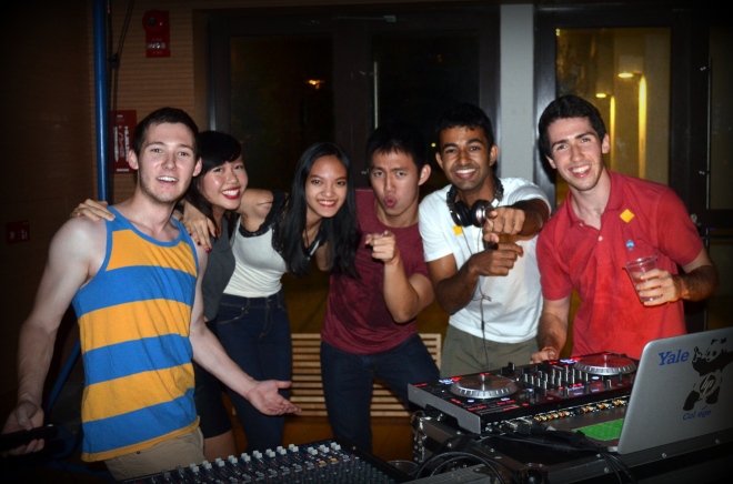 Frosh Mixer organiser Nicholas Carverhill '17 (far left) with other students at the event